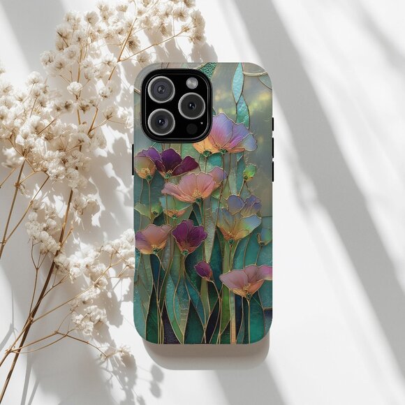 Floral Stained Glass Luxe IPhone 16,15,14,13 (Pro Max,Pro,Plus) Phone Case - Picture 1 of 13